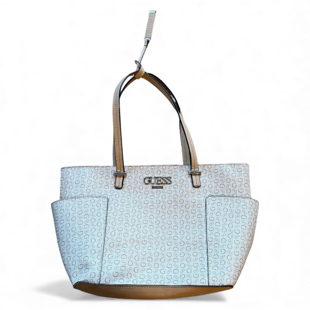 GUESS Signature White and Tan Tote